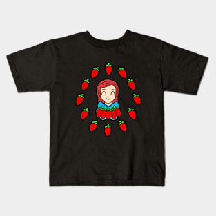 Cute girl with strawberries Kids T-Shirt